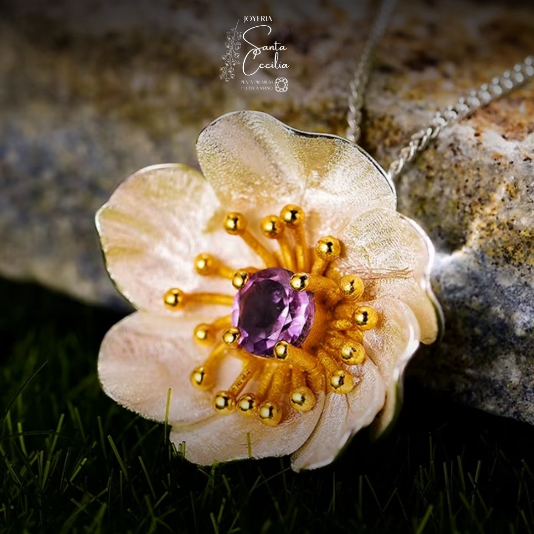 Dije Flor Amapola Gema Amatista