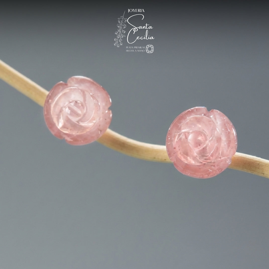 Aretes con Forma de Rosas Quarzo Rosa