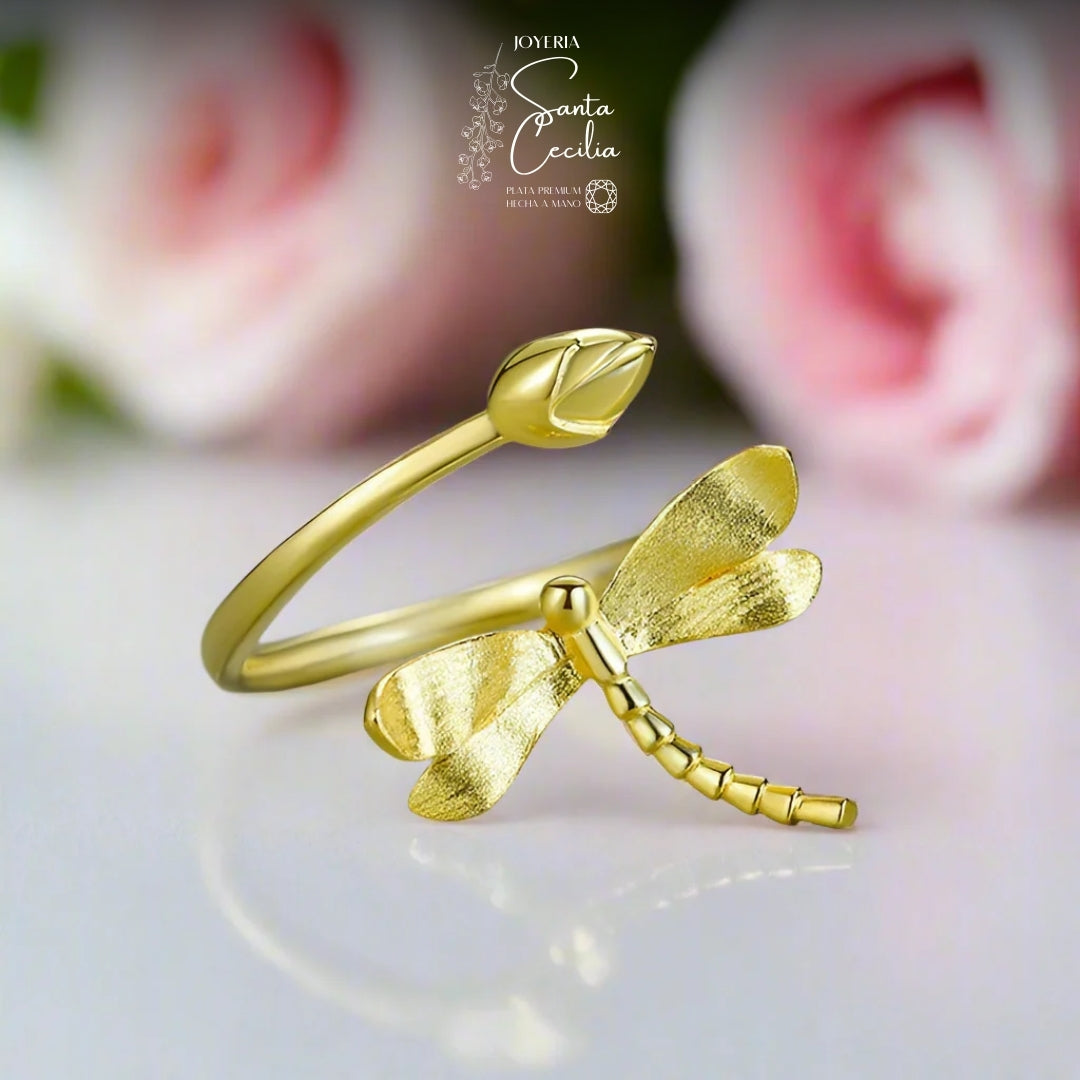 Anillo Libélula Baño de Oro