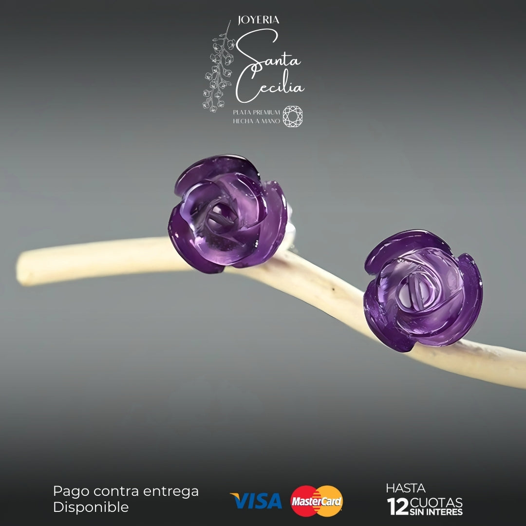Aretes Con forma de Rosa Gema Amatista