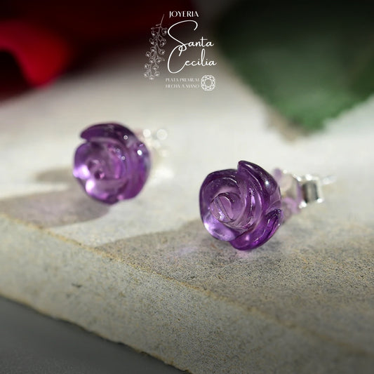 Aretes Con forma de Rosa Gema Amatista