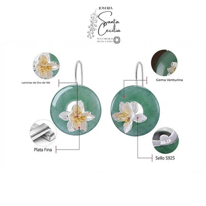 Aretes Flor de Loto Sobre Venturina