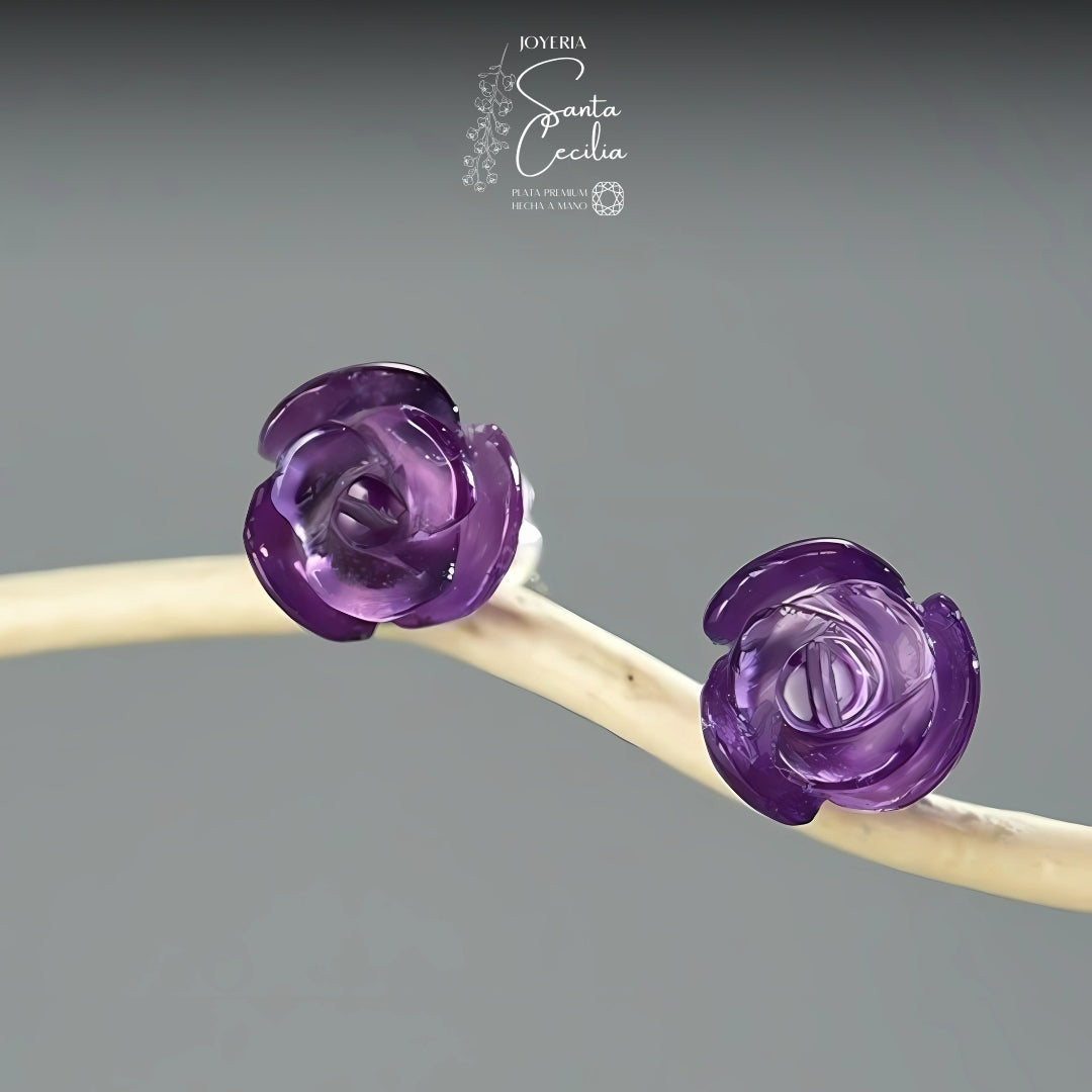 Aretes con Forma de Rosas Gema Amatista