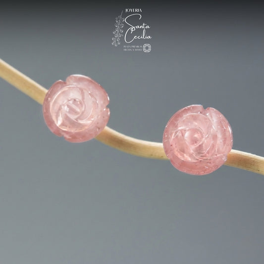 Aretes con Forma de Rosas Quarzo Rosa