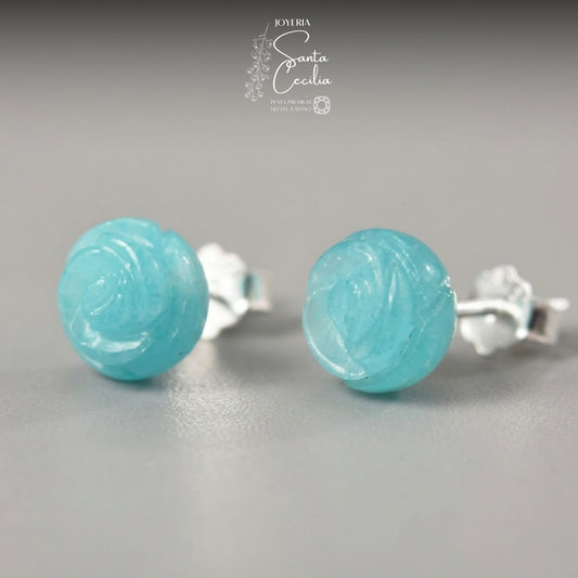 Aretes con Forma de Rosas Gema Amazonita