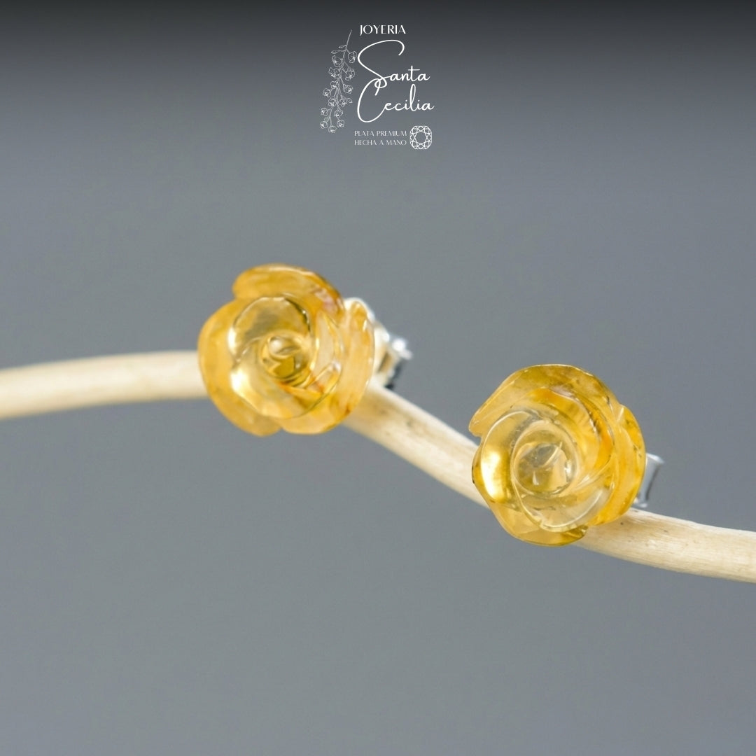 Aretes con Forma de Rosas Gema Ambar