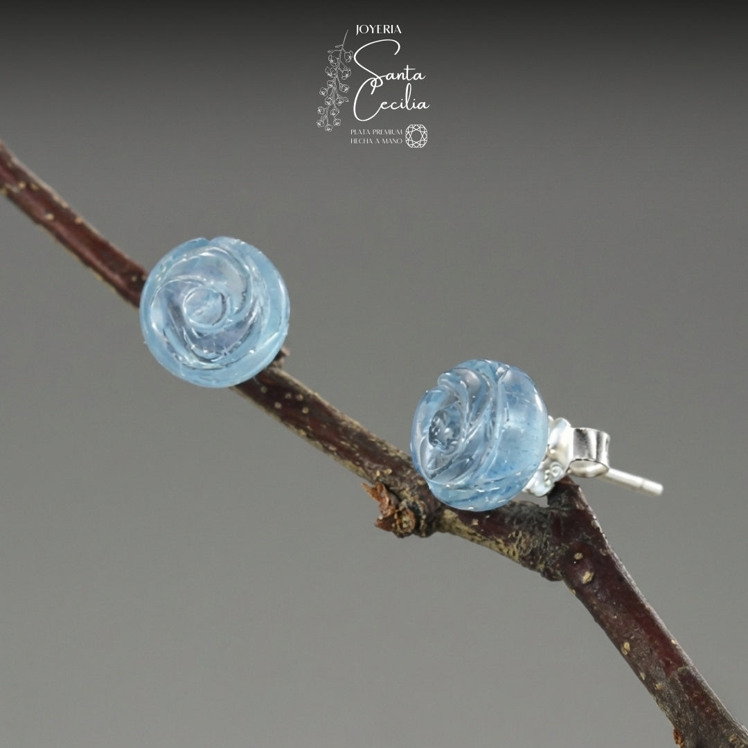 Aretes con Forma de Rosas Gema Aquamarine