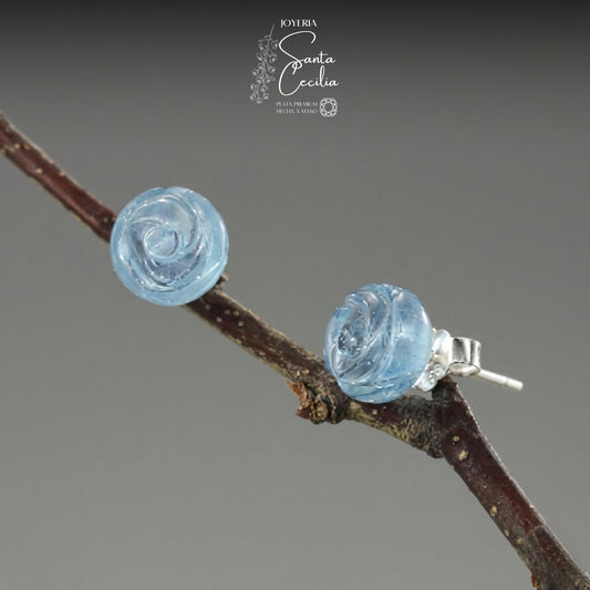 Aretes con Forma de Rosas Gema Aquamarine