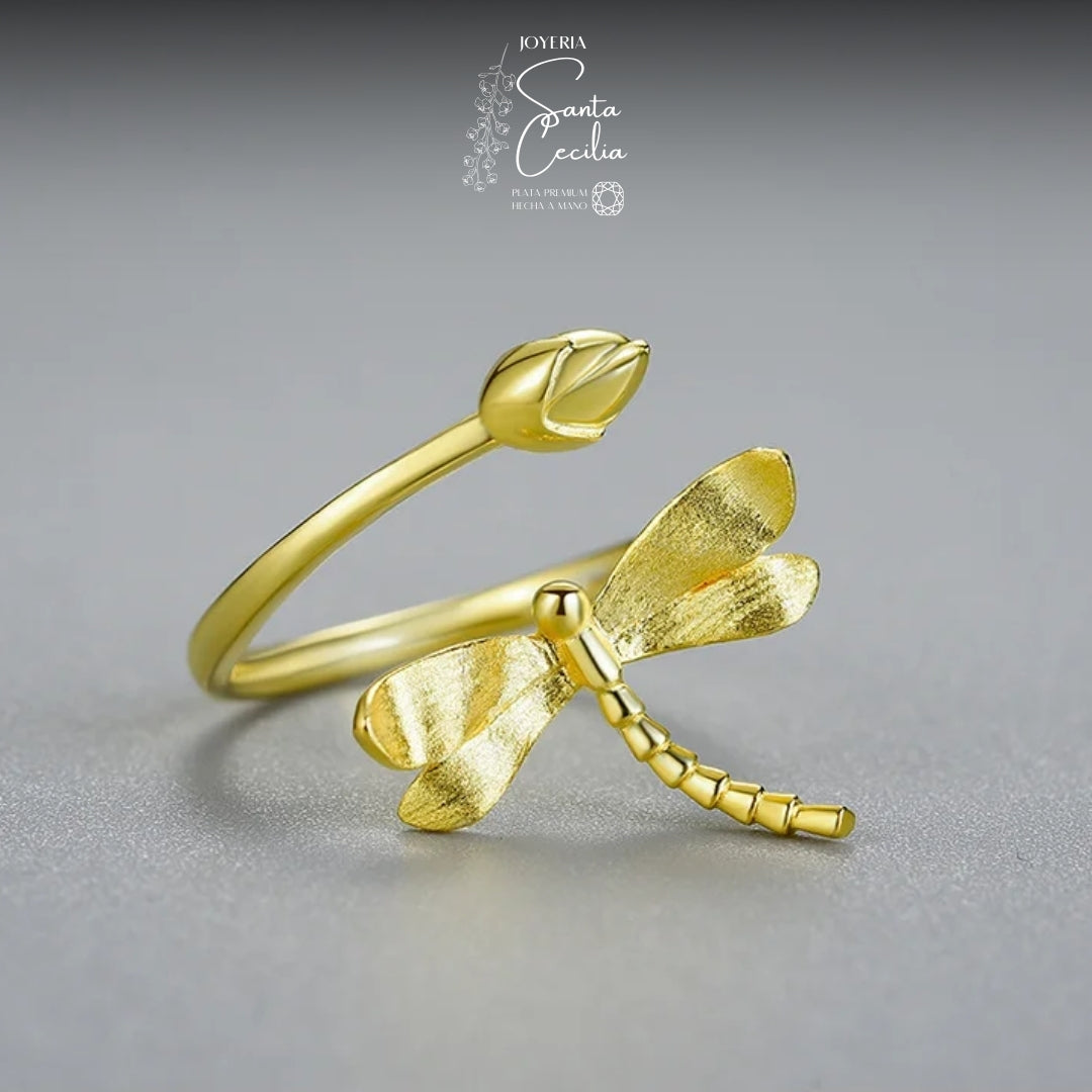 Anillo Libélula Baño de Oro