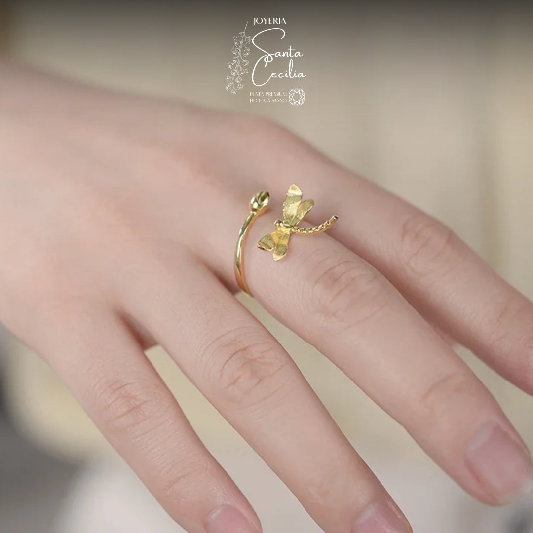 Anillo Libélula Baño de Oro