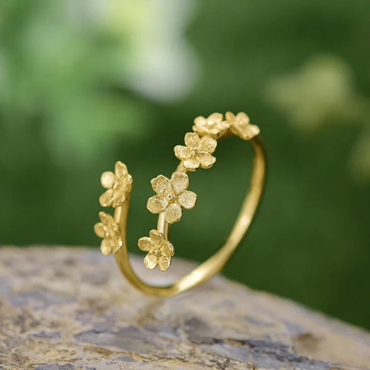 Anillo Flores de Loto Baño de Oro
