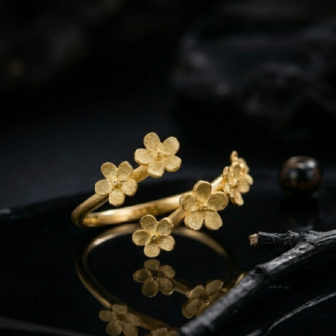 Anillo Flores de Loto Baño de Oro