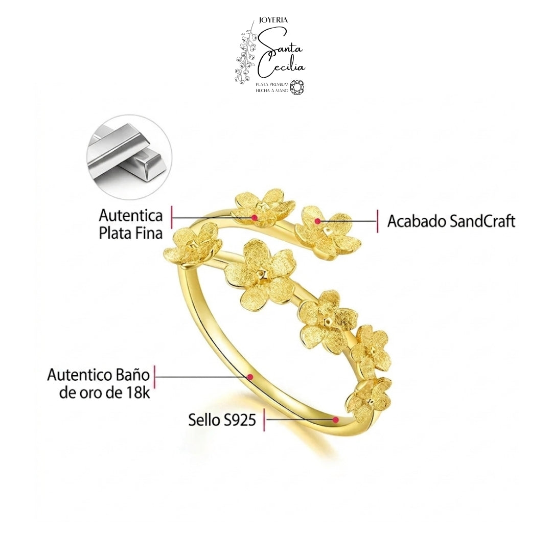 Anillo Flores de Loto Baño de Oro